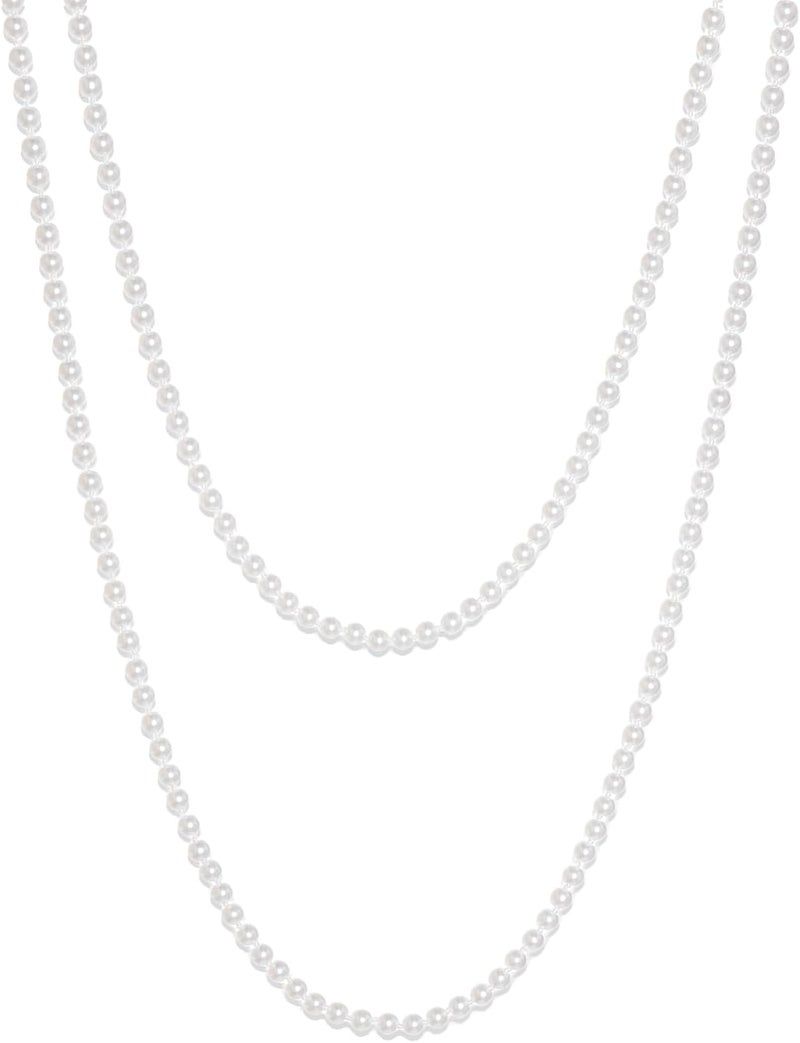 Yymobt Long Pearl Necklace for Women - Cream White Faux Pearls Strand Layered Beaded Costume Jewelry - 59" Length, 8mm Diameter, Handmade Imitation Pearls for Party & Casual Wear - Image 1